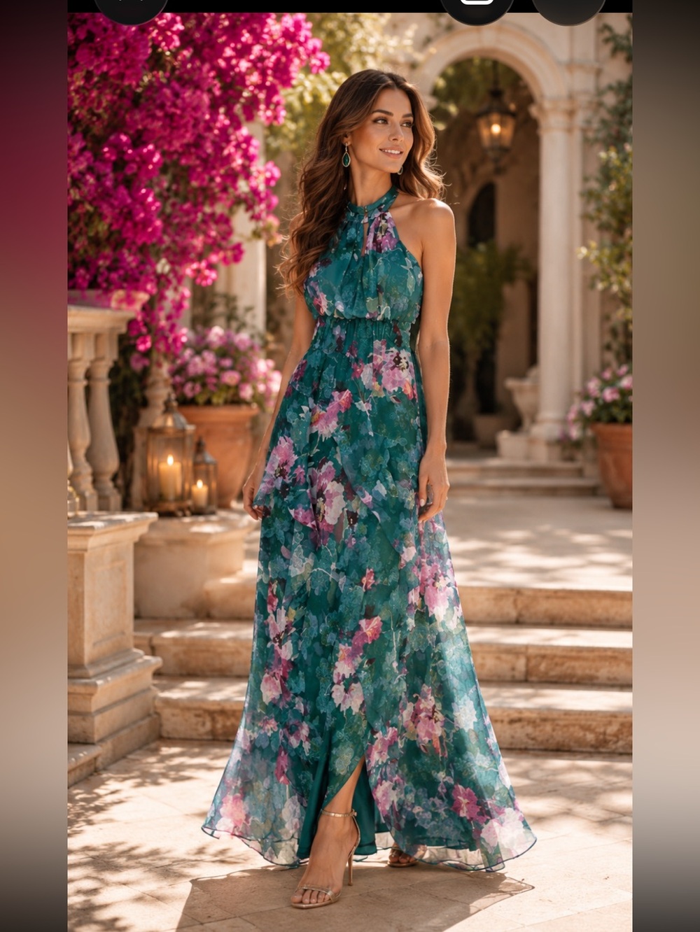 Adrianna Papell Teal Floral Dress